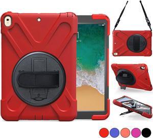 New iPad Pro 10.5 Case,Heavy Duty Carrying Rugged Protective Armor Case with 360 Degree Stand, Handle Hand Grip & Shoulder Strap, For Apple Tablet 10.5 inch 2017 Cover Skin Kids A1701 A1709 Black
