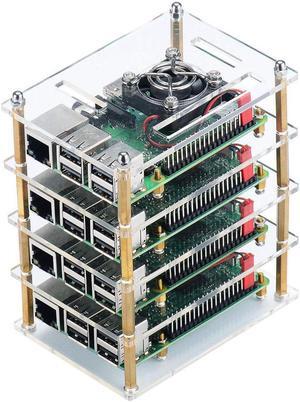 Raspberry Pi Cluster Case, Raspberry Pi Case with Cooling Fan and Raspberry Pi Heatsink for Raspberry Pi 3 Model B+, Pi 3 B, Pi 2 B, Pi B+ (4-Layers)