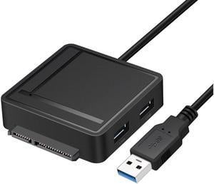 USB 3.0 to SATA Adapter TF SD Card Reader USB 3.0 Hub 2 Ports Converter 3 in 1 for 2.5” 3.5” HDD Hard Drive, SSD Drives with Power Adapter Support UASP