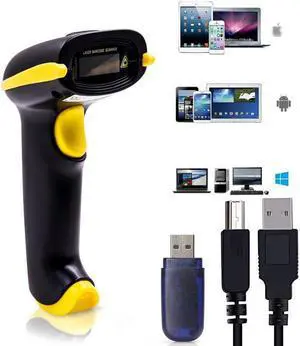 Wireless 2.4G Barcode Scanner Bar Code Reader Long Transmission Distance Automatic Laser Network USB Cordless & Wired 1D Bar-Code Scanner for Mac Windows Quickbooks Linux Handheld Rechargeable