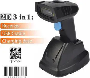 Wireless Barcode Scanner 1D 2D with USB Cradle Charging Base Handheld Bar Code Reader Bar Code Scanner Automatic Sensing Fast Precise Scanner