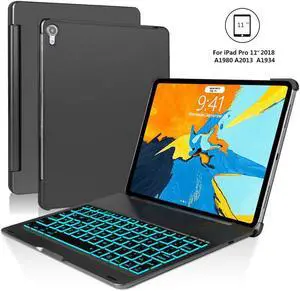 iPad Pro 11 Keyboard Case Werleo Aluminum Protective Ultra Slim Hard Shell Folio Stand Smart Cover with 7 Colors Backlit Wireless Bluetooth Keyboard for iPad Pro 11 inch 2018 Tablet