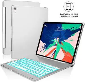 iPad Pro 11 Keyboard Case Werleo Aluminum Protective Ultra Slim Hard Shell Folio Stand Smart Cover with 7 Colors Backlit Wireless Bluetooth Keyboard for iPad Pro 11 inch 2018 Tablet