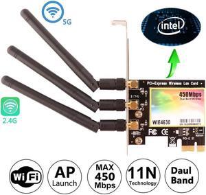WiFi Card AP 11N 450Mbps Network Card Werleo Wireless WiFi PCIe Network Adapter Card 5GHz / 2.4GHz Dual Band PCI Express Network Card with 3×3.5dBi High Gain Antenna for Desktop PC