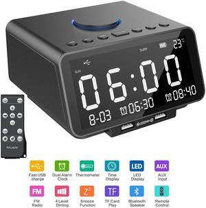 Alarm Clock Radio Wireless Bluetooth Stereo Speaker Digital Alarm Clock for Heavy Sleepers with FM Radio/AUX-IN/ Snooze,Auto Dimmer,Cell Phone USB Charging Night Lights Lamp Large LED Display Bedroom