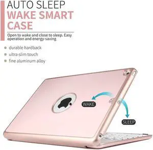 New iPad 9.7 Keyboard Case Protective Folio Utra Slim Hard Shell Smart Cover with 7 Colors Backlit Bluetooth Keyboard for Apple iPad 9.7 2017 2018 / iPad 6th Generation iPad 5th Generation iPad Air