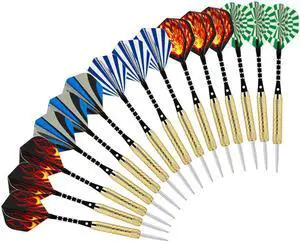 Steel Tip Darts Set 18 Gram 15 Flights Aluminum Shaft Brass Barrel for Dartboard