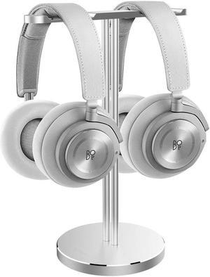 Double Headphones Stand, Aluminum Alloy Desk 3 Headset Holder Supporting Desktop Earphone Hanger Mount Storage Rack with Heavy Base for Home and Office Display Spacegrey