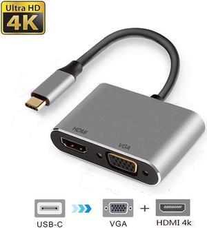 USB C Hub USB-C to HDMI VGA Adapter 2 in 1 USB 3.1 Type C to VGA HDMI 4K UHD Converter Adapter Thunderbolt 3 Compatible for Macbook Pro 2017 2016 ChromeBook DELL HP Samsung S9 S8 More Type C Devices