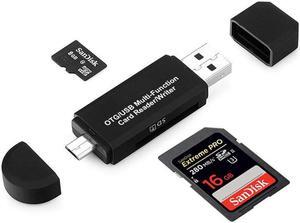 Micro USB OTG to USB 2.0 Adapter SD Micro SD Card Reader with Standard USB Male & Micro USB Male Connector for Smartphones Tablets with OTG Function