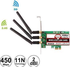 Dual Band 450Mbps Wireless PCI-E Express Card WiFi Network Adapter Card Support Dual Band (2.4GHz 450Mbps or 5GHz 450Mbps) with 3PCS Antenna for Win7/Win8/Win10 - WIE4530