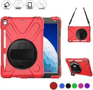 iPad AIR 3rd Generation 10.5” 2019 Case iPad Pro 10.5 inch 2017 Case - Heavy Duty Shockproof Protective Case Cover with Pencil Holder Rotating Stand / Hand Strap Carrying Shoulder Strap