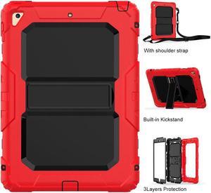 iPad 9.7 Case iPad Air 2 Cover Heavy Duty Rugged Shockproof Silicone Protective Case With Stand & Shoulder Strap For Apple iPad Air 2 / iPad Pro 9.7 / iPad 9.7 2017 2018 iPad 5th / 6th Generation