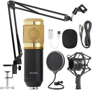Condenser Microphone Bundle, Professional Cardioid Studio Condenser Mic include Adjustable Suspension Scissor Arm Stand, Shock Mount and Pop Filter, Studio Recording & Broadcasting