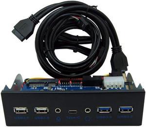 Front Panel USB Hub 5.25 inch USB 3.0 Metal Front Drive Panel 2-Port USB 3.0 2-Port USB 2.0 1- Port Type-C 1-Port HD Audio Output 1-Port Microphone Input (2 USB 3.0 + 2 USB 2.0 Front Panel)