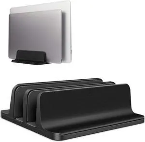 [Updated Dock Version] Vertical Laptop Stand, Double Desktop Stand Holder with Adjustable Dock (Up to 17.3 inch), Fits All MacBook/Surface/Samsung/HP/Dell/Chrome book