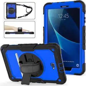 Galaxy Tab T580 T585 T587 Case Cover Tab A 10.1 Case [Full-Body] Drop Proof Case with 360 Rotating Stand [Hand Strap] [Screen Protector] Pencil Holder for Samsung Tab A 10.1 inch