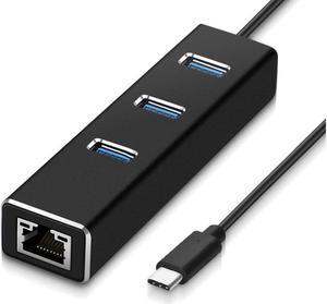 USB C Hub Aluminum USB C Adapter with 3 USB 3.0 Ports Type C Adapter to USB 3.0 Portable Data Hub with 1000 Mpbs RJ45 Gigabit Ethernet LAN Network Adapter Converter for Macbook Windows OS Linux