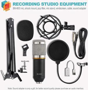 Condenser Microphone XLR to 3.5mm Podcasting Studio Recording Condenser Microphone Kit Computer Mics with Adjustable Mic Suspension Scissor Arm Metal Shock Mount Double-layer Pop Filter Silver
