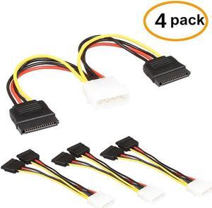 4 pack Cables & Connectors 6 inch Molex 4-pin Male to 2 x SATA 15-Pin Female Y-Splitter Power Adapter Converter Cable w/Latch Locking,ATX 12V/5V & HDD/SSD - (Cable Length: 15cm)