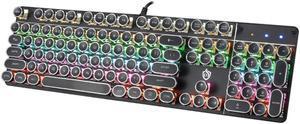 USB LED Backlit Retro Typewriter Mechanical Keyboard - Blue Switch - Round Keycaps - 104 Keys Vintage Inspired Steampunk Gaming Keyboard – Mechanical Gaming Keyboard for PC Mac Gamer Typ