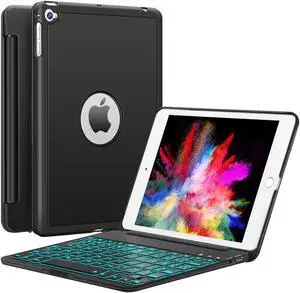 iPad Mini 5 / Mini 4 Bluetooth Keyboard - 135 Degree Flip - 7 Color Backlit - Auto Sleep/Wake - Ultra-Thin Wireless Bluetooth Keyboard Case Cover for Apple iPad Mini 5 (2019) iPad Mini 4 (2015)