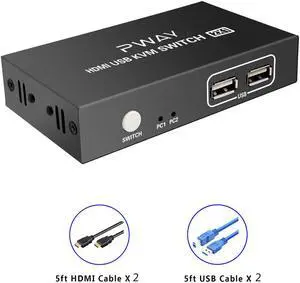 KVM Switch HDMI 2 Port Box UHD 4K X 2K @30Hz & 3D & 1080P Supported with 2 USB and 2 HDMI Cables