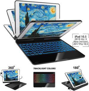 iPad Pro 10.5 Keyboard Case Fit iPad Pro 10.5 inch 2017 / iPad Air 3rd Gen 10.5 inch 2019-360 Rotate Wireless 7 Colors Backlit Auto Wake Sleep Ultra-Thin iPad 10.5 Case with Keyboard