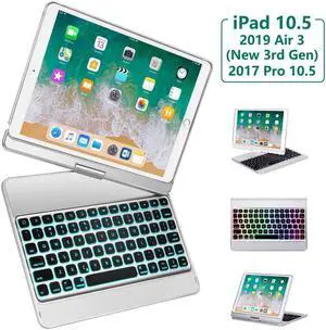 iPad Pro 10.5 Keyboard Case Fit iPad Pro 10.5 inch 2017 / iPad Air 3rd Gen 10.5 inch 2019-360 Rotate Wireless 7 Colors Backlit Auto Wake Sleep Ultra-Thin iPad 10.5 Case with Keyboard
