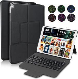 iPad pro 10.5 Keyboard case, Flip PU Leather Case with 7 Color Backlit Bluetooth Keyboard Stand Hold Magnetic Hard PC Shockproof Thin keyboard Cover For ipad pro 10.5 2017 Model (YT Black)