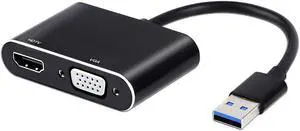 USB to HDMI VGA Adapter, USB 3.0 to HDMI Converter 1080P HDMI and VGA Sync Output Support Windows 10/8/7 Only (Black)