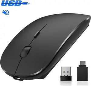 Wireless Mouse, Computer Mouse, 2.4G Slim Silent Click Noiseless Optical Mouse with USB Receiver & Type-C Adapter, Wireless Mouse for Laptop, Computer, Notebook, Desktop, PC, MacBook