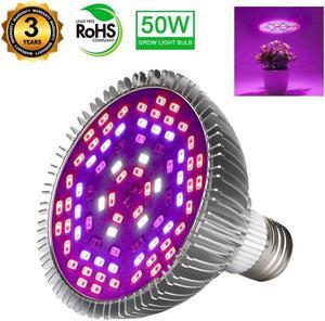 50W Led Grow Light Bulb Led Plant Bulb Full Spectrum Grow Lights for Indoor Plants Vegetables and Seedlings LED Plant Light Bulb for Hydroponics Indoor Garden Greenhouse and Organic Soil E26 78 LEDs