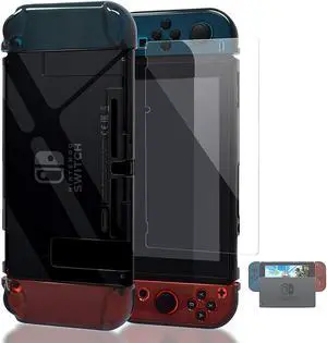 Dockable Case for Nintendo Switch, Protective Accessories Cover Case for Nintendo Switch and Nintendo Switch Joy-Con Controller with a Tempered Glass Screen Protector - Clear Black