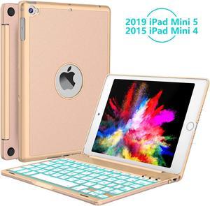 iPad Mini 5 / Mini 4 Keyboard - 135 Degree Flip 7 Color Backlit Aluminum Shell Smart Folio Keyboard Case with Auto Sleep/Wake for iPad Mini 5th Gen 2019 / iPad Mini 4 2015