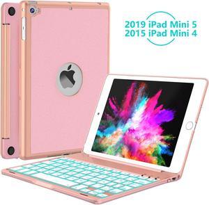 iPad Mini 5 / Mini 4 Keyboard - 135 Degree Flip 7 Color Backlit Aluminum Shell Smart Folio Keyboard Case with Auto Sleep/Wake for iPad Mini 5th Gen 2019 / iPad Mini 4 2015