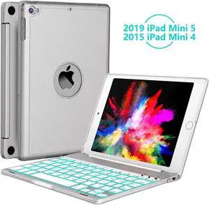 iPad Mini 5 / Mini 4 Keyboard - 135 Degree Flip 7 Color Backlit Aluminum Shell Smart Folio Keyboard Case with Auto Sleep/Wake for iPad Mini 5th Gen 2019 / iPad Mini 4 2015