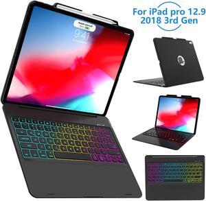 iPad Pro 12.9 Keyboard Case 2018 3rd Gen-Support Apple Pencil Charging, 7 Color Backlit Wireless Keyboard with 135° Smart Folio Hard Back Cover, Ultra Slim,Auto Sleep/Wake(Not for 2017/2015)