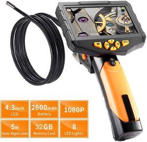 Industrial Endoscope Werleo 1080P Full HD 4.3 inch LCD Digital Inspection Camera with 5M Semi-Rigid Tube 2600mAh Battery 32GB Memory DVR Waterproof Borescope Snake Camera