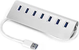 3.0 Hub 7-Port Portable Aluminum charging and  Hub with 5V 4A Power Adapter 3-Foot  3.0 Cable (Silver)