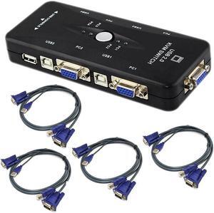 1set  4 KVM Switch Cables+  Hub 4 Port  USB 2.0 KVM VGA/SVGA Switch Box Adapter Connects Printer keyboard Mouse 4 Computers