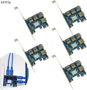 5PCS PCIe 1 to 4 PCI Express 16X Riser Card PCI-E 1X to External 4 PCI-e Slot Adapter Multiplier Card for Bitcoin Miner Mining