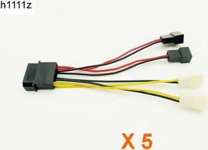 5PCS Computer Fan Power Cable 4Pin Molex to Four 3Pin Power Cable Adapter Connector 12v*2 or 5v*2 for CPU PC Case Fan Cables