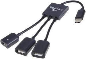2 X USB-A/F + Micro USB Female to USB3.1 Type-C Male Extender Cable OTG  Adapter Hub  for Smart Phone For windows/Mac OS/Linux