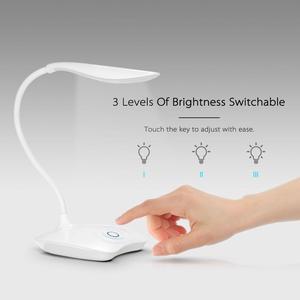 White LED Desk Lamp USB Rechargeable Dimmable Eye-Caring Desk Lamp Touch Control Table Light with 360° Rotatable Head