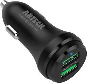 Car Charger, Arteck 40W 2 Quick Charge 3.0 USB Port Adapter with Dual QC 3.0, Compatible iPhone 15, 15 Pro, iPhone 14, 14 Pro, 13 Pro Max, 13 Mini, 12, 12 Pro, 11, iPad, Samsung Galaxy Note and More