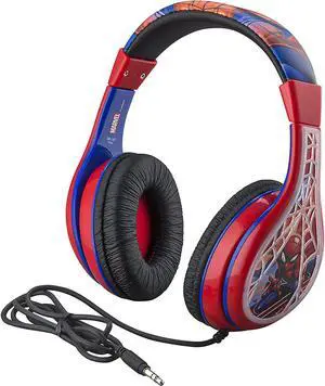 Spider Man Kids Headphones, Adjustable Headband, Stereo Sound, 3.5Mm Jack, Wired Headphones for Kids, Tangle-Free, Volume Control, Foldable, Childrens Headphones Over Ear for School Home, Travel