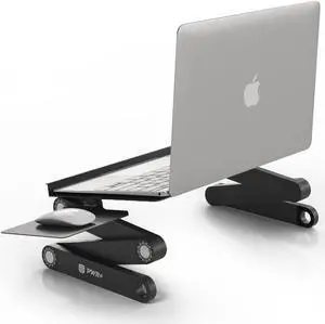 Laptop Table Stand Adjustable Riser: Portable with Mouse Pad Fully Ergonomic Mount Ultrabook MacBook Gaming Notebook Light Weight Aluminum Black Bed Tray Desk Book Fans Up to 17 inch