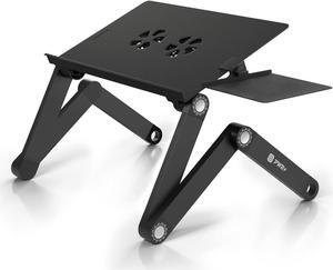 PWR+ Laptop Table Stand Adjustable Riser: Portable with Mouse Pad Fully Ergonomic Mount Ultrabook MacBook Gaming Notebook Light Weight Aluminum Black Bed Tray Desk Book Fans Up to 17 inch