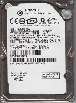 HTS543225L9SA00, PN 0A59055, MLC DA2387, Hitachi 250GB SATA 2.5 Hard Drive